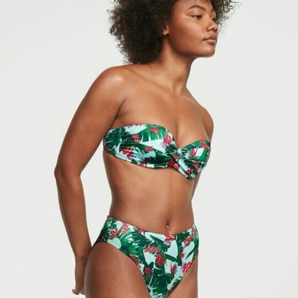 Victorias Secret Swim Padded Bandeau Bikini Top Bra Blue Palm NWT Size 32B - Picture 1 of 9